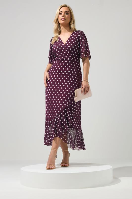  YOURS LONDON Curve Burgundy Red Polka Dot Wrap Dress