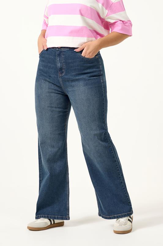 YOURS Curve Indigo Blue Faded Wide Leg Jeans