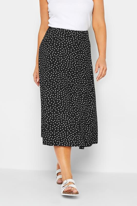 M&Co Black Polka Dot Print Jersey Midi Skirt | M&Co 2