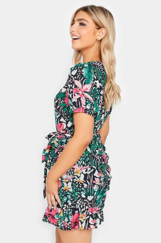 M&Co Green Tropical Print Ruched Mini Dress | M&Co 3
