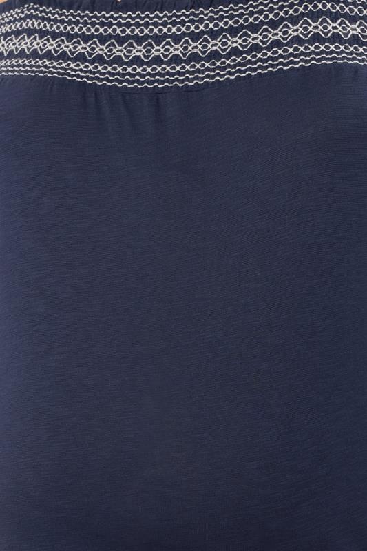 LTS Tall Maternity Navy Blue Embroidered Bardot Top | Long Tall Sally 4