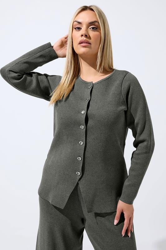 LIMITED COLLECTION Plus Size Grey Long Sleeve Knitted Top | Yours Clothing 1