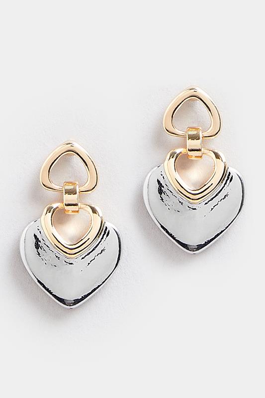 Two Tone Gold & Silver Heart Drop Earrings | Yours Clothing 1