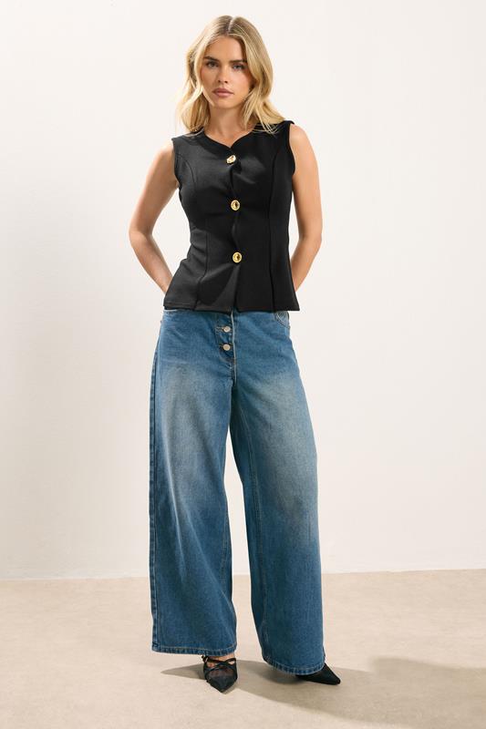 PixieGirl Petite Women's Black Button Sleeveless Top | PixieGirl 1