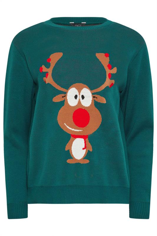 M&Co Teal Green Reindeer Christmas Jumper 5