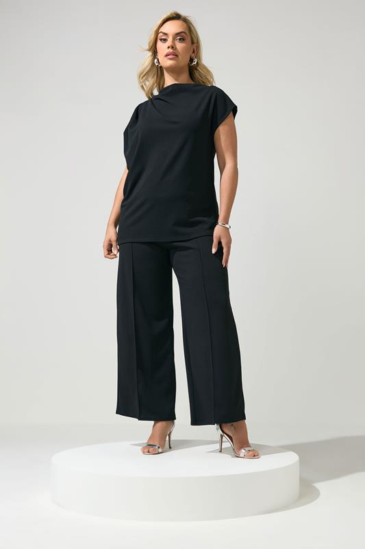 YOURS LONDON Plus Size Black Drape Shoulder Top | Yours Clothing 2