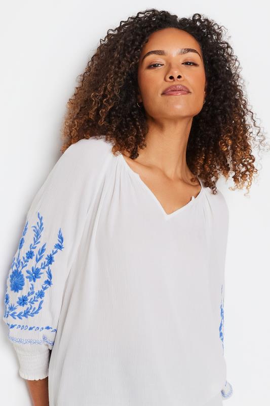 M&Co White Floral Embroidered Sleeve Notch Neck Blouse | M&Co 5
