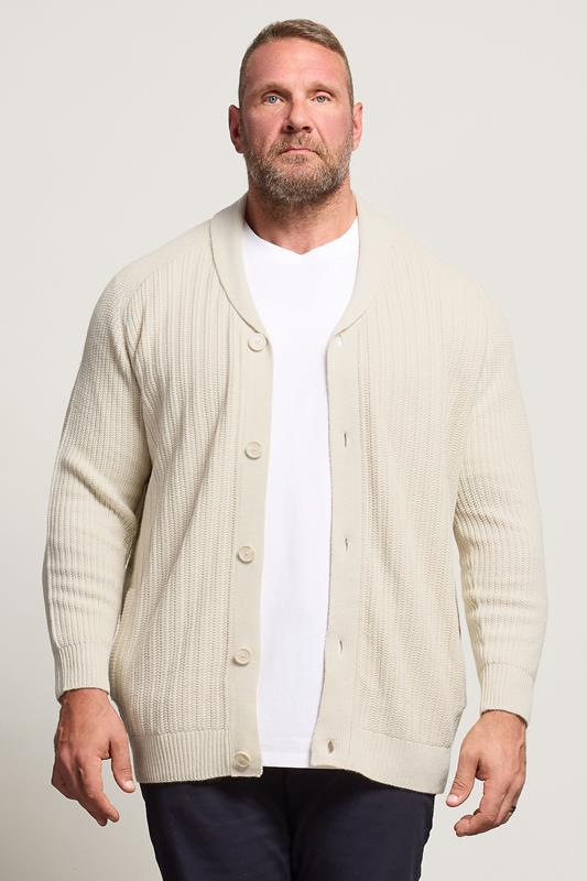 BadRhino Big & Tall Natural Brown Knitted Shawl Cardigan