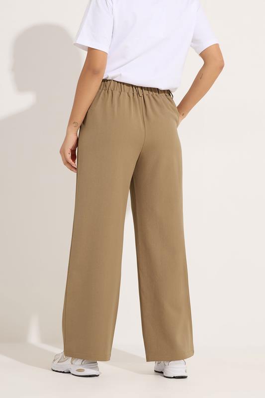 PixieGirl Petite Women's Natural Brown Buckle Wide Leg Trousers | PixieGirl 4