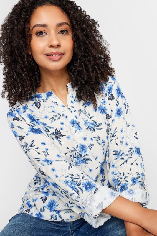 M&Co Petite Ivory White & Blue Butterfly Print Blouse | M&Co 3