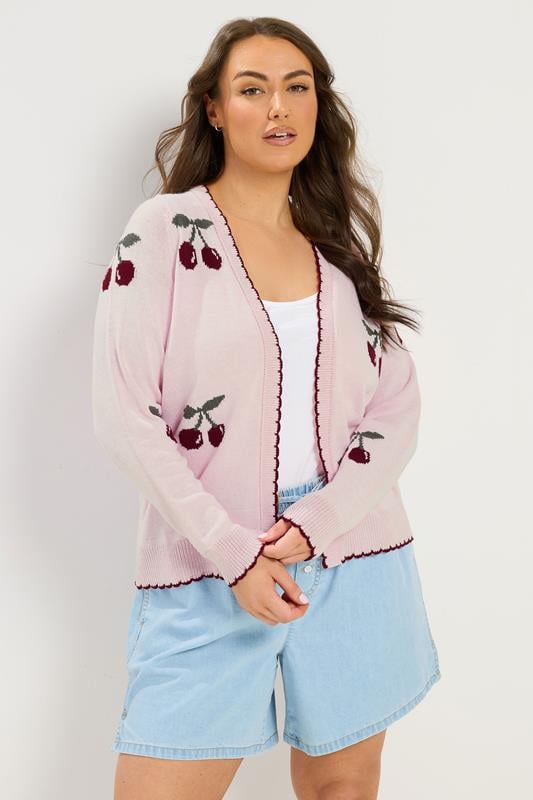 YOURS Curve Pink Scallop Cherry Cardigan