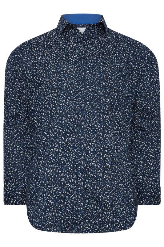 BadRhino Tailoring Big & Tall Navy Blue Micro Floral Print Formal Shirt | BadRhino 7
