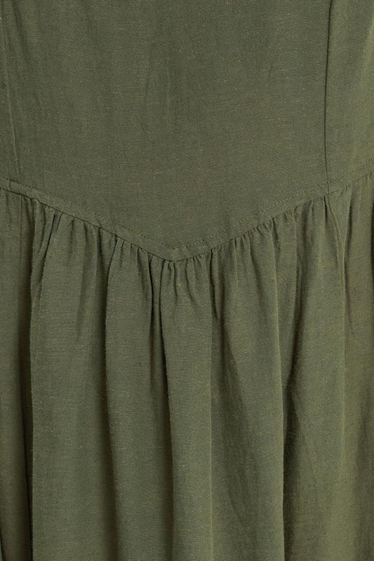 YOURS Plus Size Khaki Green Sleeveless Linen Midi Dress | Yours Clothing 5