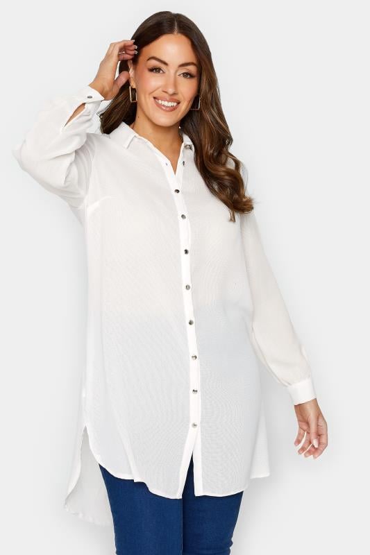 Women's  M&Co White Dipped Hem Shirt