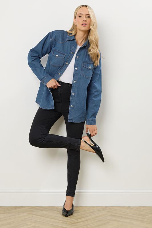 LTS Tall Blue Denim Mid Wash Cotton Shirt | Long Tall Sally 4