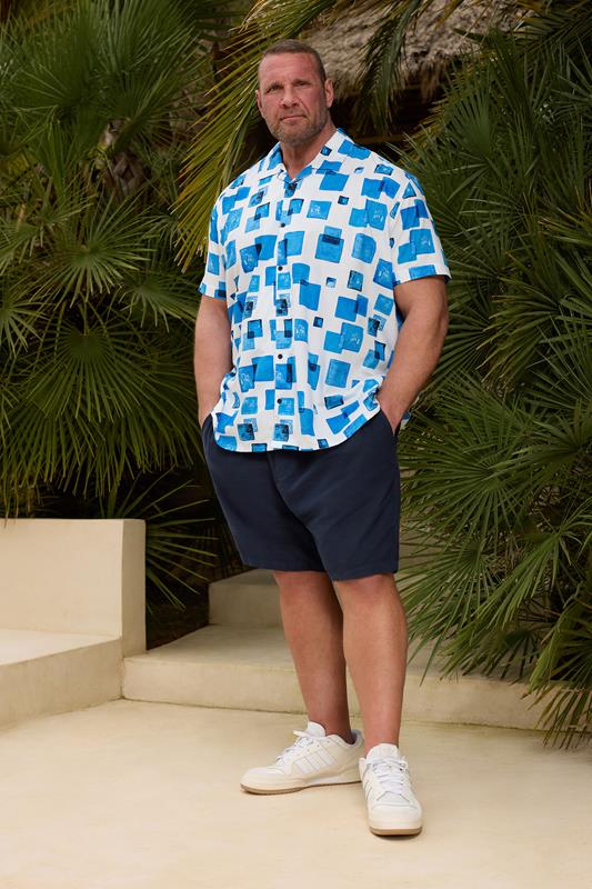 BadRhino BIg & Tall White Square Print Peached Short Sleeve Shirt | BadRhino 1