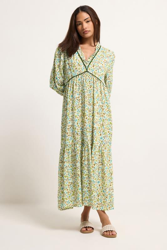 PixieGirl Petite Women's Green Floral Frill Midaxi Dress | PixieGirl 2