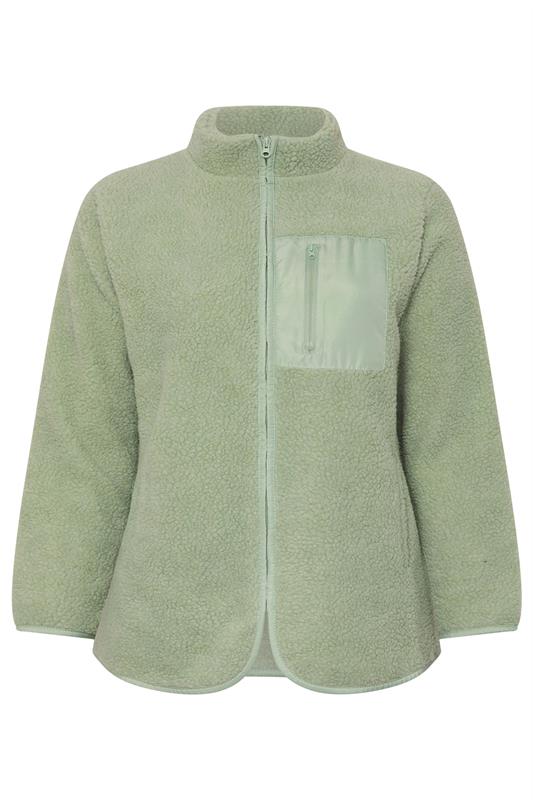 YOURS Plus Size Sage Green Pocket Teddy Fleece Jacket | Yours Clothing 6