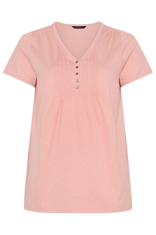 EVANS Plus Size Pink Short Sleeve Cotton Henley Top | Evans 5
