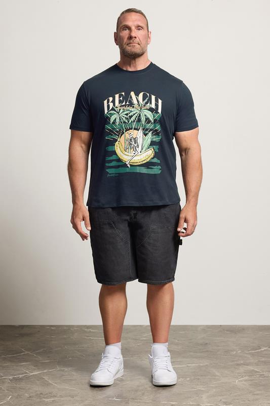JACK & JONES Navy Blue 'Beach' Graphic Print T-Shirt | BadRhino 1