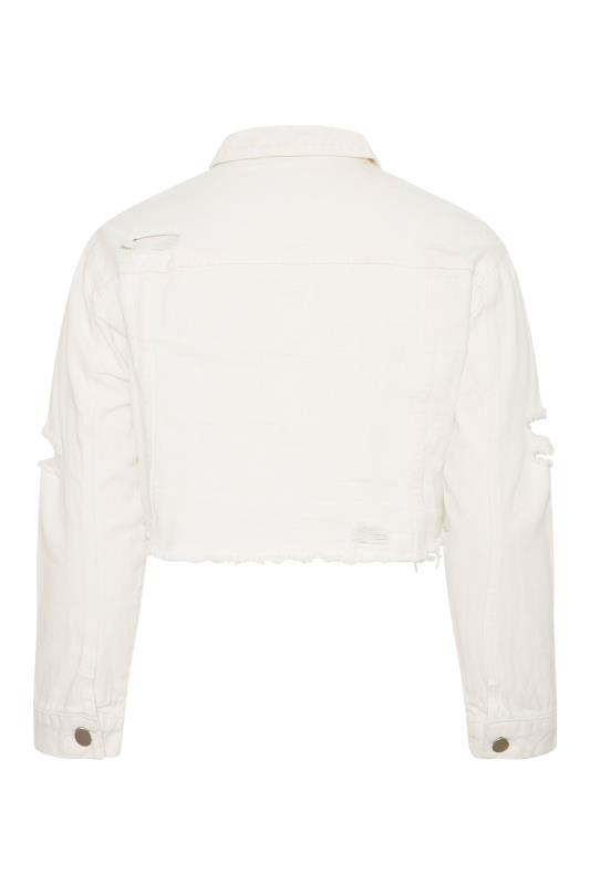 Plus Size White Cropped Distressed Denim Jacket | Yours Clothing  8