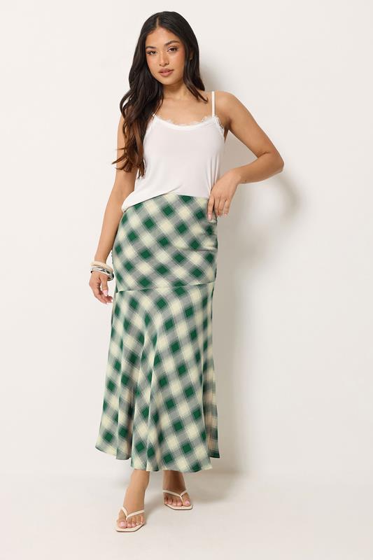 PixieGirl Petite Women's Dark Green Blurred Check Maxi Skirt | PixieGirl 1