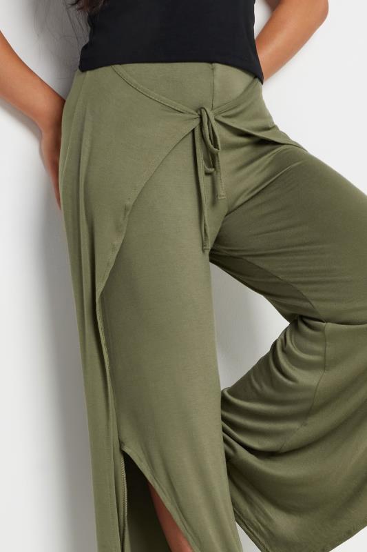 PixieGirl Petite Women's Khaki Green Wide Leg Wrap Trousers | PixieGirl 1