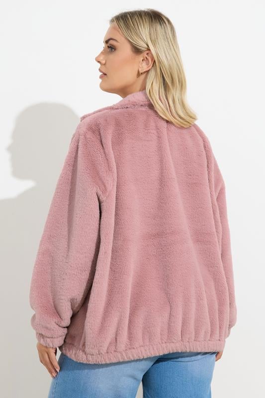 YOURS Plus Size Dusky Pink Faux Fur Fleece Jacket | Yours Clothing 2