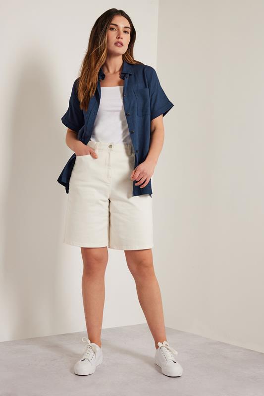 LTS Tall Navy Blue Linen Oversized Short Sleeve Shirt | Long Tall Sally 6