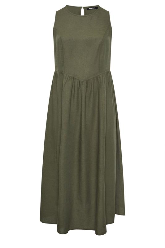 YOURS Plus Size Khaki Green Sleeveless Linen Midi Dress | Yours Clothing 6
