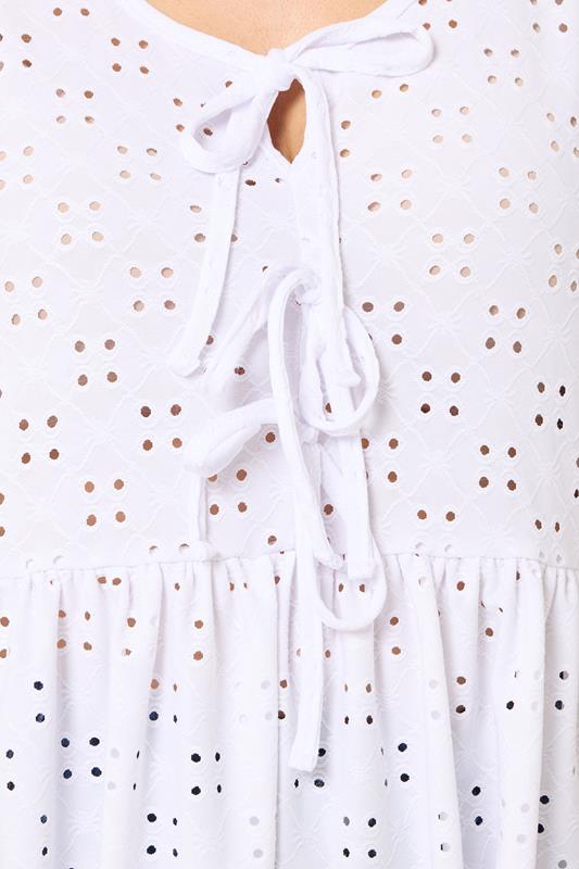 YOURS Plus Size White Broderie Anglaise Tie Front Peplum Top | Yours Clothing 5