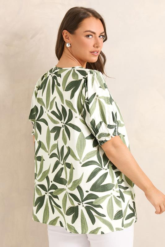 EVANS Plus Size Green Leaf Print Tie Neck Blouse | Evans 5