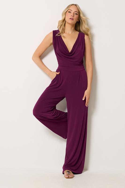 LTS Tall Women's Plum Purple Cowl Neck Wide Leg Jumpsuit | Long Tall Sally 1