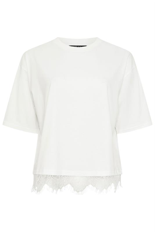 LIMITED COLLECTION Plus Size White Oversized Lace Hem T-Shirt | Yours Clothing 5