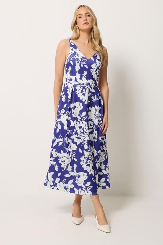 LTS Tall Women's Navy Blue Floral Pleated Midi Dress | Long Tall Sally 1