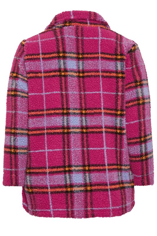 YOURS Plus Size Pink Check Print Button Through Fleece | Yours Clothing 6