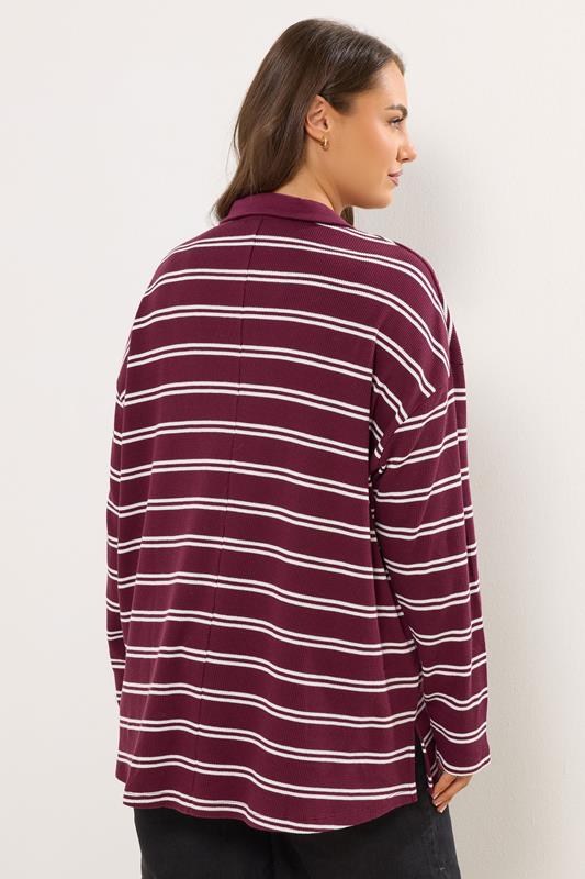 YOURS Plus Size Red Stripe Waffle Rugby Collar Top | Yours Clothing 4