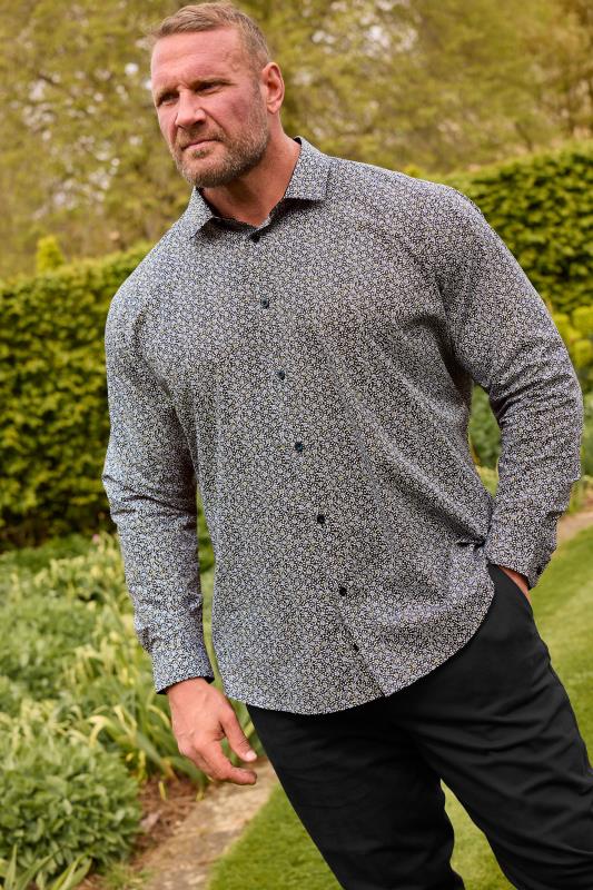  BadRhino Tailoring Big & Tall Premium Black Floral Print Long Sleeve Shirt