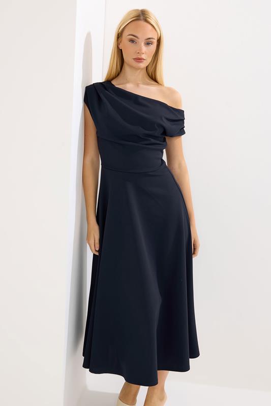 STAR Navy Blue Draped Midi Skater Dress | StarByJM 1