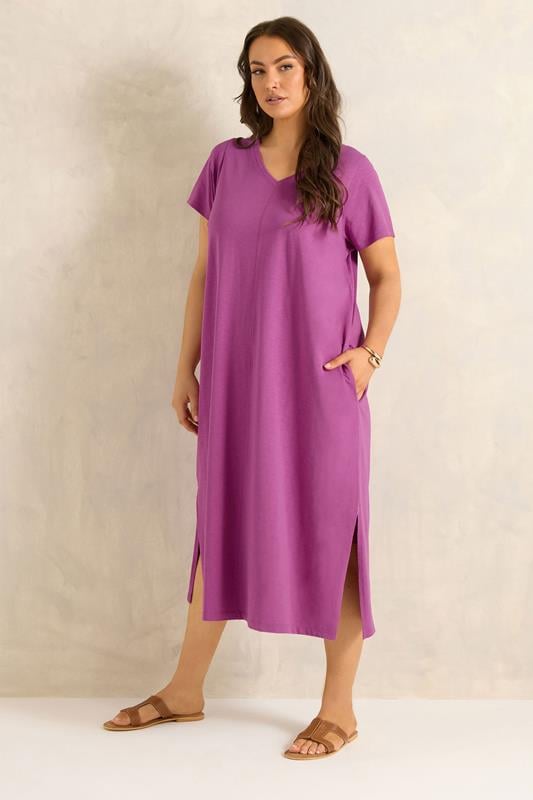 EVANS Curve Purple Cotton Midi Dress