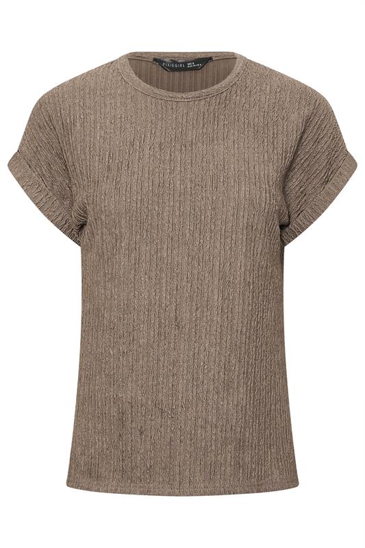 PixieGirl Petite Mocha Brown Textured Short Sleeve Top | PixieGirl 5
