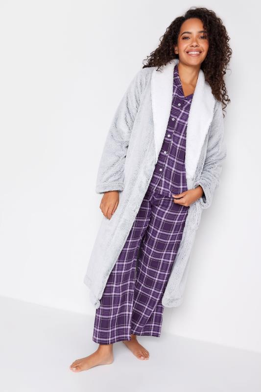 M&Co Purple Brushed Cotton Check Print Long Sleeve Pyjama Set | M&Co  3