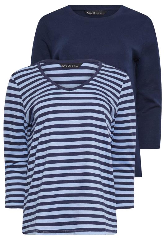 M&Co 2 Pack Navy Blue Plain & Stripe V-Neck Cotton T-Shirts | M&Co 7