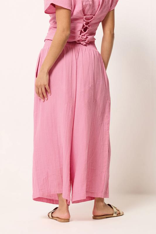 PixieGirl Petite Women's Set Pink Cotton Cheesecloth Top & Cropped Trousers | PixieGirl 7