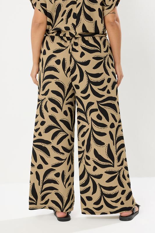 YOURS Plus Size Natural Brown Leaf Crinkle Wide Leg Trousers | Yours Clothing 2