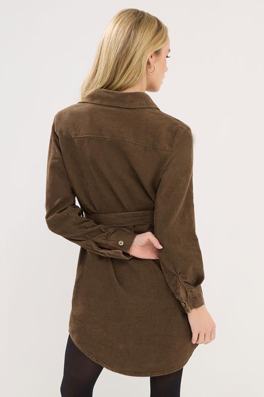 PixieGirl Petite Women's Chocolate Brown Cord Belted Cotton Midi Dress | PixieGirl 2