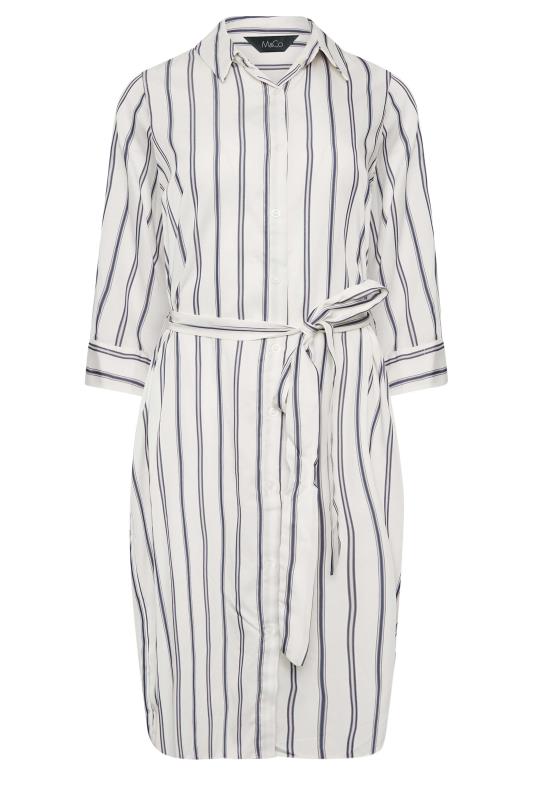 M&Co White & Navy Blue Stripe Print Tie Waist Tunic Shirt Dress | M&Co 6
