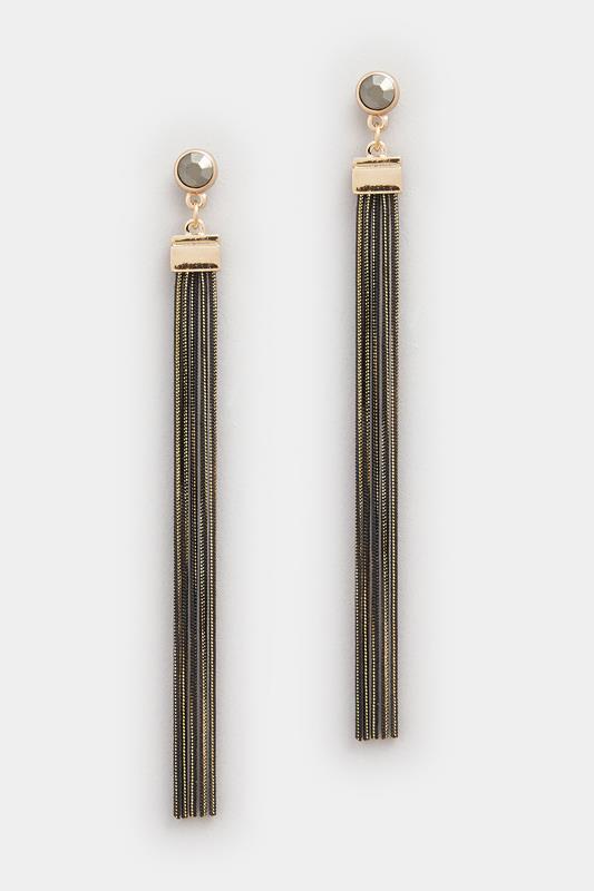  Yours Black Long Stone Tassel Earrings