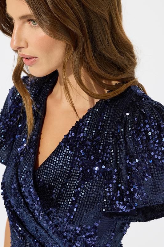 M&Co Blue Mixed Sequin Wrap Midi Dress | M&Co 5