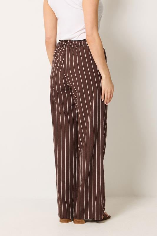 LTS Tall Women's Chocolate Brown Stripe Linen Wide Leg Trousers | Long Tall Sally 2